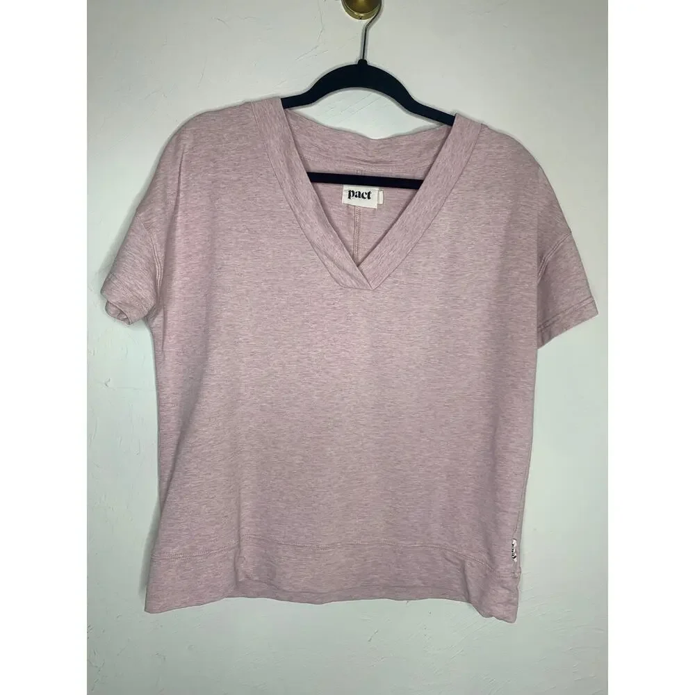 Pact Pale Pink V Neck Cotton T Shirt Sz XS / S95% Organic Cotton 5% Elastane - Picture 5 of 10